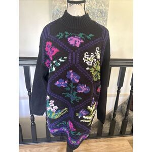 PK Elliot Plus‎ Sweater Womens L Black Floral Pullover Colorful Casual Knit